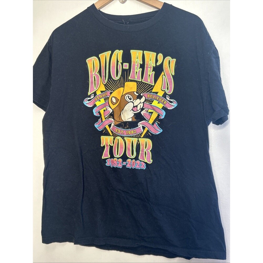 Buc-ee's Shirt Size Large Black Tour 1982-2022 Double Sided Beaver Believer